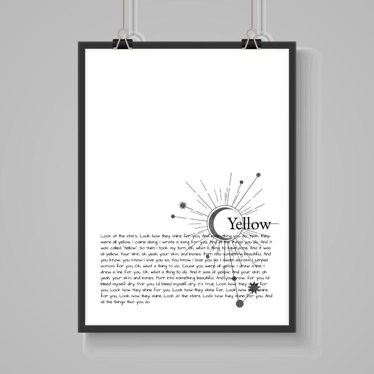 Coldplay ‘Yellow’ Lyric Print – A4 Poster on Satin Oyster 265gsm Paper