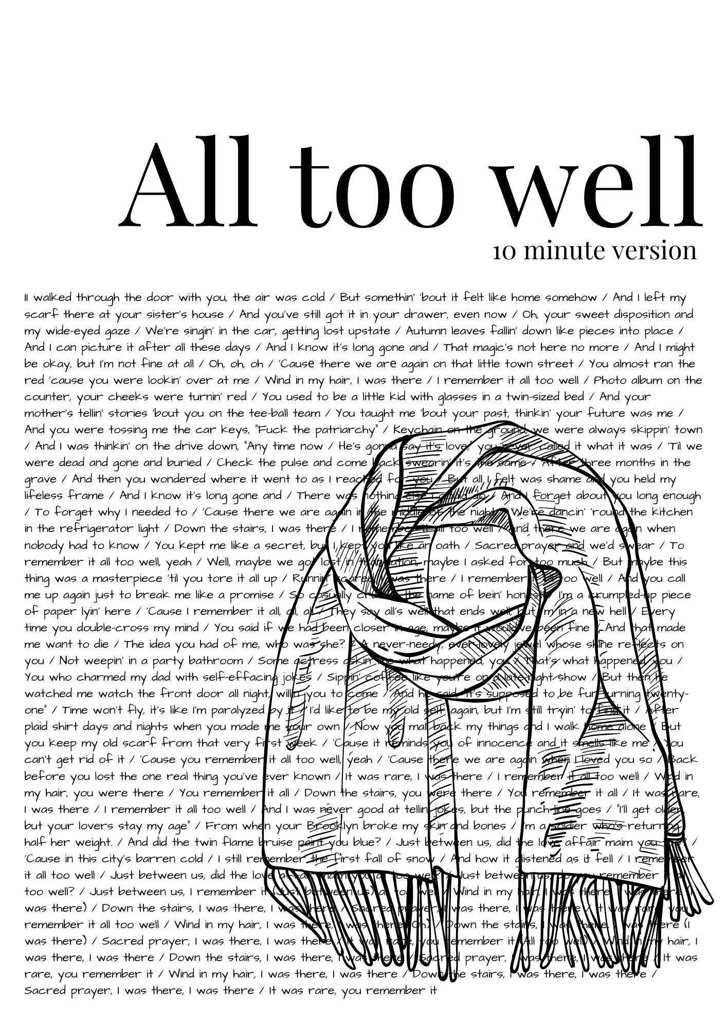 Taylor Swift ‘All Too Well – 10 Minute Version’ Lyric Print – A4 Poster on Satin Oyster 265gsm Paper