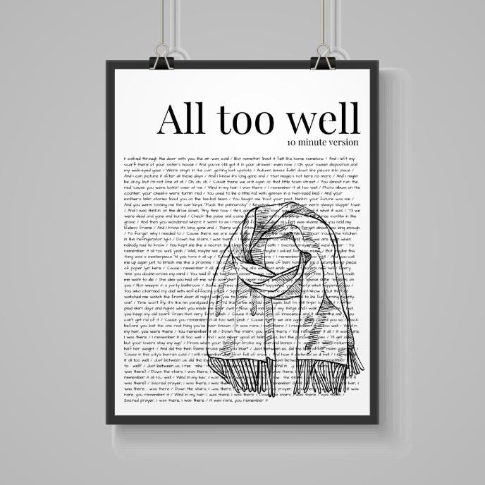 Taylor Swift ‘All Too Well – 10 Minute Version’ Lyric Print – A4 Poster on Satin Oyster 265gsm Paper