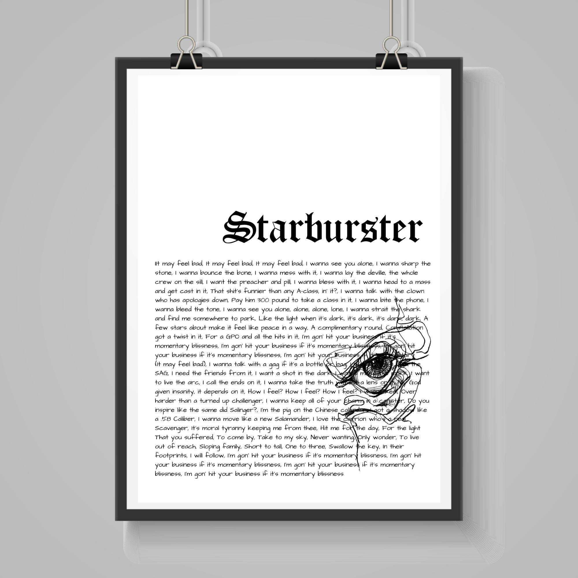 Fontaines D.C. ‘Starburster’ Poster – A4 Lyric Print on Satin Paper – Irish Band Wall Art